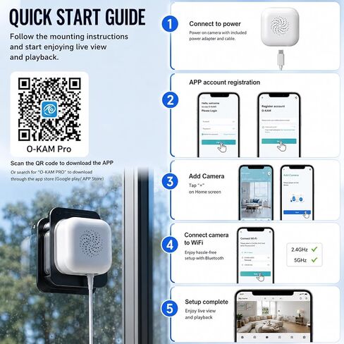 Window Camera 3MP 2K Indoor for Home Security, Color Night Vision - 2Pack | No Drilling See Outside from Inside Through Glass, 2.4GHz & 5GHz WiFi, AI Person Detection, Anti-Reflection Design in Kuwait