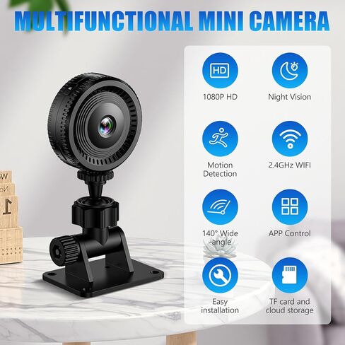 WiFi Security Camera, 1080P Indoor with Motion Alert | Works with App, Remote Viewing Anywhere, 2-Way Audio, Motion-Activated, Night Vision, Small Compact, Fits Home/Office in Kuwait