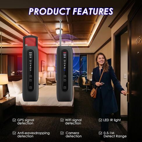 Hidden Camera Detector, 6-in-1 RF Bug Detector for WiFi 4G 5G Signals, GPS Tracker Finder and Listening Device Detector with Infrared Lens Finder in Kuwait