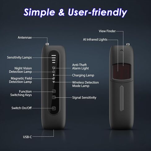 Hidden Camera Detector, 6-in-1 RF Bug Detector for WiFi 4G 5G Signals, GPS Tracker Finder and Listening Device Detector with Infrared Lens Finder in Kuwait