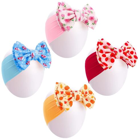 JATEBI 4 Pcs Baby Bow Headbands Sport Ball Bow Hair Accessories Set | Sporty Ball Bow Hairbands, Football Baseball Basketball Design, Soft Nylon Stretchy Bands for Newborn Infants and Toddlers in Kuwait