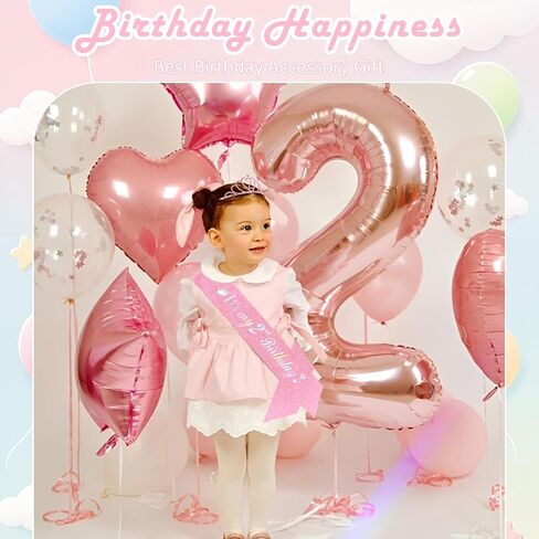 CUBACO 2nd Birthday Girl Crown and Sash, 2 year old girl birthday gift 2nd Decorations for Girls 2 Year Old Girl Gifts Outfit Suitable for Party Favors Decorations in Kuwait