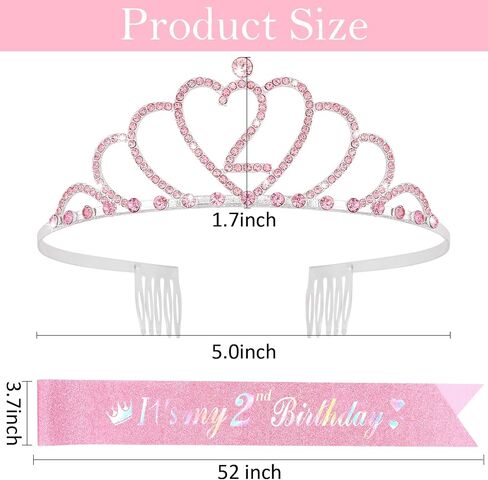 CUBACO 2nd Birthday Girl Crown and Sash, 2 year old girl birthday gift 2nd Decorations for Girls 2 Year Old Girl Gifts Outfit Suitable for Party Favors Decorations in Kuwait