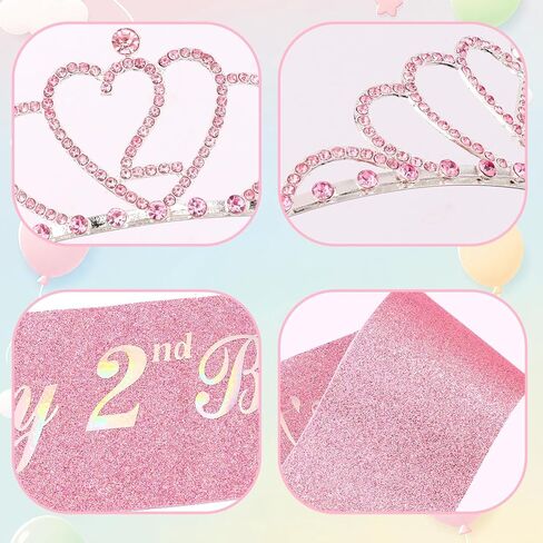 CUBACO 2nd Birthday Girl Crown and Sash, 2 year old girl birthday gift 2nd Decorations for Girls 2 Year Old Girl Gifts Outfit Suitable for Party Favors Decorations in Kuwait