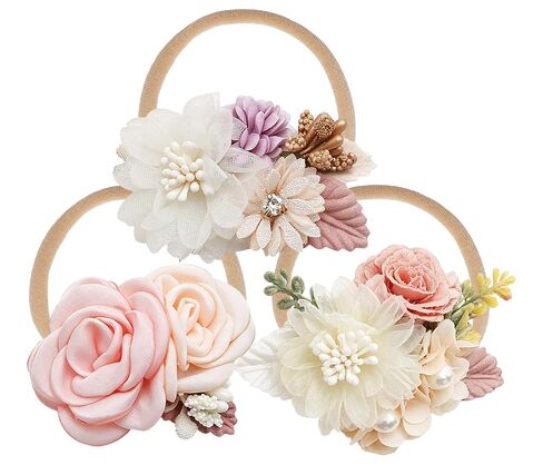 3PCS Baby Girl Floral Headbands Newborn Soft Elastic Hair Bands Accessories in Kuwait