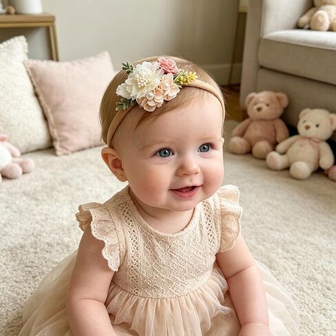 3PCS Baby Girl Floral Headbands Newborn Soft Elastic Hair Bands Accessories in Kuwait