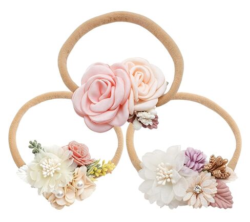 3PCS Baby Girl Floral Headbands Newborn Soft Elastic Hair Bands Accessories in Kuwait