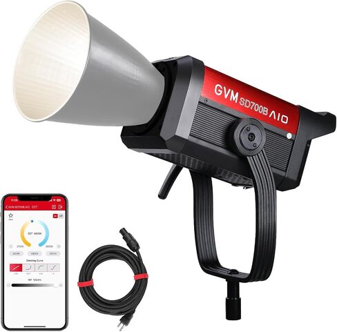 GVM 700W Spotlights LED Video Light,29100lux/1m(Bare Light),Photography Lighting Kit with APP Control, Continuous Lighting with Bowen Mount,CRI 97+, COB Lamp Beads,2700K-6800K in Kuwait