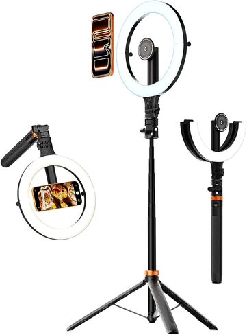 10.2" Magnetic Ring Light with 76" Tripod, Rechargeable LED Selfie Ring Light for Mag Safe Phone, Phone Stand with 3000K-6500K Lighting for Video Recording, Streaming, TikTok, YouTube in Kuwait