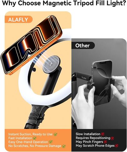 10.2" Magnetic Ring Light with 76" Tripod, Rechargeable LED Selfie Ring Light for Mag Safe Phone, Phone Stand with 3000K-6500K Lighting for Video Recording, Streaming, TikTok, YouTube in Kuwait