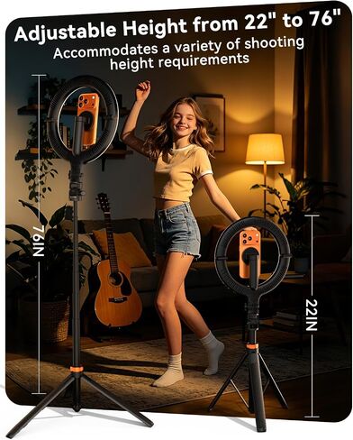 10.2" Magnetic Ring Light with 76" Tripod, Rechargeable LED Selfie Ring Light for Mag Safe Phone, Phone Stand with 3000K-6500K Lighting for Video Recording, Streaming, TikTok, YouTube in Kuwait