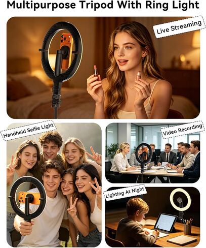 10.2" Magnetic Ring Light with 76" Tripod, Rechargeable LED Selfie Ring Light for Mag Safe Phone, Phone Stand with 3000K-6500K Lighting for Video Recording, Streaming, TikTok, YouTube in Kuwait