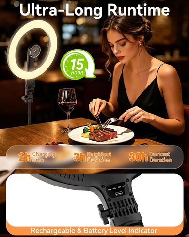 10.2" Magnetic Ring Light with 76" Tripod, Rechargeable LED Selfie Ring Light for Mag Safe Phone, Phone Stand with 3000K-6500K Lighting for Video Recording, Streaming, TikTok, YouTube in Kuwait
