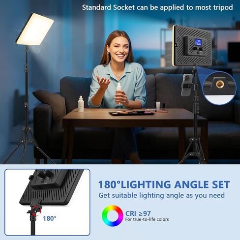 Led Video Light Panel Lighting Kit, QEUOOIY 2-Pack Bi-Color Photography Lighting with 63'' Tripods Stand, Built-in 8000mAh Battery, 2500-8500K Studio Light for Live Streaming/Outdoor Indoor/Tiktok in Kuwait