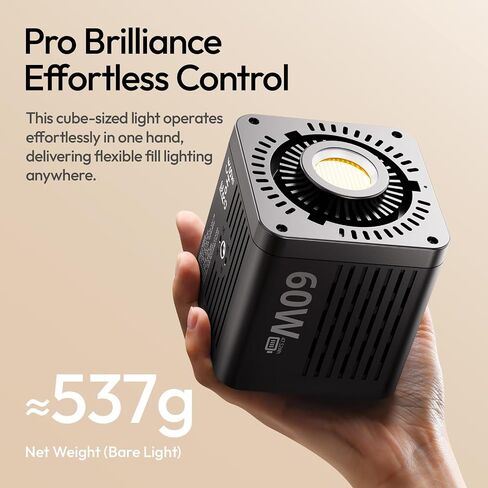 ULANZI C60 60W Bi-Color COB Video Light, 537g Portable Handheld with 3300mAh Battery, 2500K-6500K Continuous Output Lighting, Mini Bowens Mount for Video Photography in Kuwait