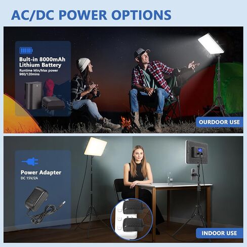 Led Video Light Panel Lighting Kit, QEUOOIY 2-Pack Bi-Color Photography Lighting with 63'' Tripods Stand, Built-in 8000mAh Battery, 2500-8500K Studio Light for Live Streaming/Outdoor Indoor/Tiktok in Saudi Arabia
