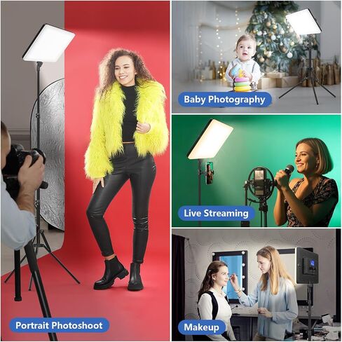 Led Video Light Panel Lighting Kit, QEUOOIY 2-Pack Bi-Color Photography Lighting with 63'' Tripods Stand, Built-in 8000mAh Battery, 2500-8500K Studio Light for Live Streaming/Outdoor Indoor/Tiktok in Saudi Arabia