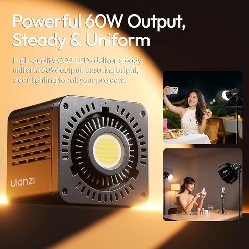 ULANZI C60 60W Bi-Color COB Video Light, 537g Portable Handheld with 3300mAh Battery, 2500K-6500K Continuous Output Lighting, Mini Bowens Mount for Video Photography in Saudi Arabia