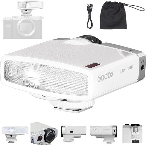 Godox Lux Junior Retro Camera Flash with PC sync Ports (Pink, 4.6oz) | GN12, 1/1-1/64 Flash Power, Auto&Manual Modes, 6000±200K, 28mm Focal Length with Sync Cable for Canon Nikon Sony Fuji Olympus in Saudi Arabia