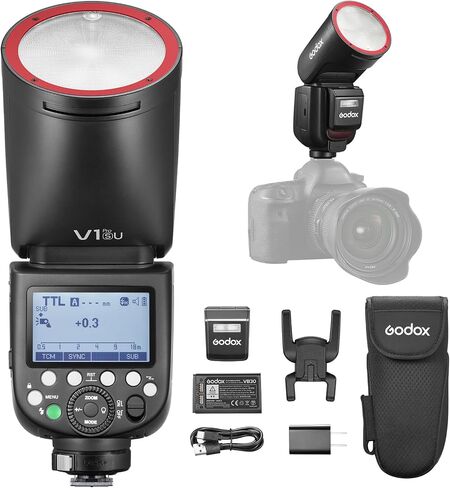 Godox V1Pro-O TTL Li-ion Round Head Camera Flash, 76Ws Power, 100 Full-Power Continuous Shots, 2.4G Wireless (100m Range), High-Speed Sync (1/8000s), Compatible with Olympus Cameras in Saudi Arabia