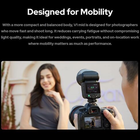 Godox V1 MID F TTL Flash for Fufjilm, Touchscreen Round Head Travel Flash | 1.7s Recycle, 650 Full Power Pops, 2W Modeling Lamp, TTL/HSS 1/8000s, V1MID F Lightweight Speedlite for Fuji X-T5 X100VI X-H2 in Kuwait