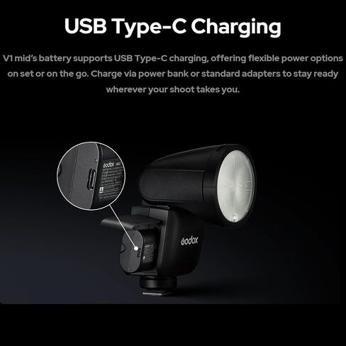 Godox V1 MID F TTL Flash for Fufjilm, Touchscreen Round Head Travel Flash | 1.7s Recycle, 650 Full Power Pops, 2W Modeling Lamp, TTL/HSS 1/8000s, V1MID F Lightweight Speedlite for Fuji X-T5 X100VI X-H2 in Kuwait
