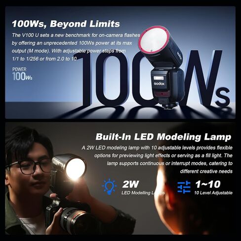 GODOX V100O Flash V100-O 100w Round Head Touchscreen Flash for Olympus, 2.4G Wireless with External Flashes and Global Shutter Flashes Sync 1/80000s,Built-in Lithium Battery(USA Version) in Kuwait