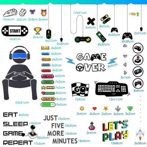 56 Pieces Gamer Wall Decals Gamer Wall Sticker Gaming Controller Joystick Wall Decals Removable Video Games Wall Stickers Game Boy Wall Art for Bedroom Playroom Decoration (Black White) in Kuwait