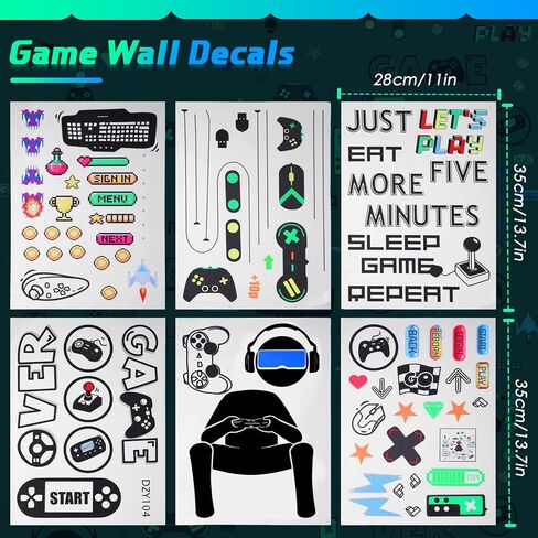 56 Pieces Gamer Wall Decals Gamer Wall Sticker Gaming Controller Joystick Wall Decals Removable Video Games Wall Stickers Game Boy Wall Art for Bedroom Playroom Decoration (Black White) in Kuwait