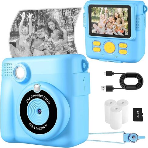 Kids Camera Instant Print, Safe Toddler Camera, HD Digital Cameras 16X Digital Zoom & 32G SD Card, 2.4‘’Screen Instant Print Cameras for Kids, 4 5 6 7 8 9 10 Year Old Girl & Boy Birthday Gifts, Pink in Kuwait