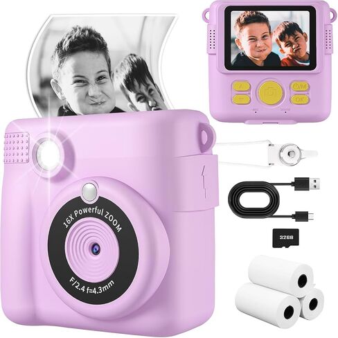 Kids Camera Instant Print, Safe Toddler Camera, HD Digital Cameras 16X Digital Zoom & 32G SD Card, 2.4‘’Screen Instant Print Cameras for Kids, 4 5 6 7 8 9 10 Year Old Girl & Boy Birthday Gifts, Pink in Kuwait