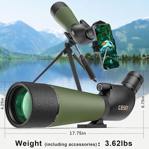 Gosky Flagship DiamondEdge Spotting Scope 20-60x80 for Bird Watching | Waterproof Spotter Scope with Tripod, Phone Adapter, Carrying Bag - BAK4 High Definition for Target Shooting Wildlife Viewing in Kuwait