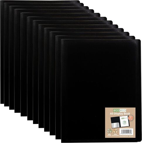 eco-eco A5 100% Recycled 80 Pocket Black Flexible Cover Portfolio Book Folder Display Book, Pack of 12 Folders, eco164x12 in Kuwait