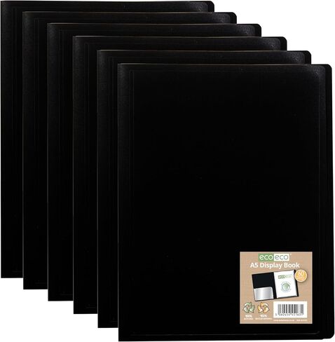 eco-eco A5 100% Recycled 60 Pocket Black Flexible Cover Portfolio Book Folder Display Book, Pack of 6 Folders, eco163x6 in Kuwait