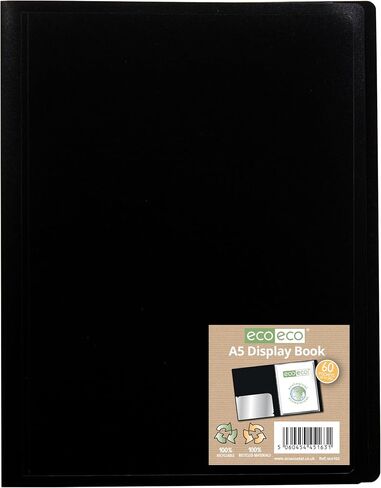 eco-eco A5 100% Recycled 60 Pocket Black Flexible Cover Portfolio Book Folder Display Book, Pack of 6 Folders, eco163x6 in Kuwait