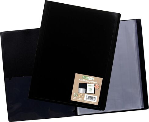 eco-eco A5 100% Recycled 80 Pocket Black Flexible Cover Portfolio Book Folder Display Book, Pack of 6 Folders, eco164x6 in Kuwait