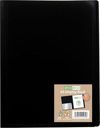 eco-eco A5 100% Recycled 80 Pocket Black Flexible Cover Portfolio Book Folder Display Book, Pack of 6 Folders, eco164x6 in Kuwait