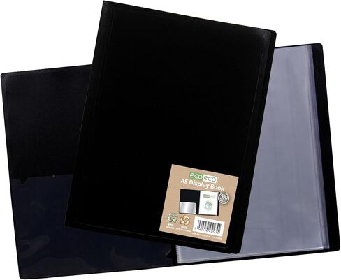 eco-eco A5 100% Recycled 100 Pocket Black Flexible Cover Portfolio Book Folder Display Book, Pack of 2 Folders, eco165x2 in Kuwait