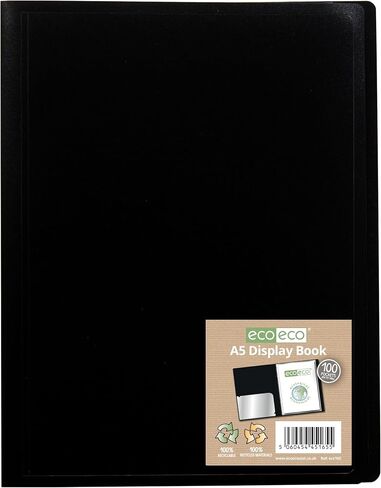 eco-eco A5 100% Recycled 100 Pocket Black Flexible Cover Portfolio Book Folder Display Book, Pack of 2 Folders, eco165x2 in Kuwait