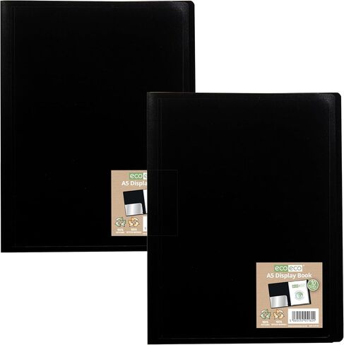 eco-eco A5 100% Recycled 10 Pocket Black Flexible Cover Portfolio Book Folder Display Book, Pack of 2 Folders, eco162x2 in Kuwait