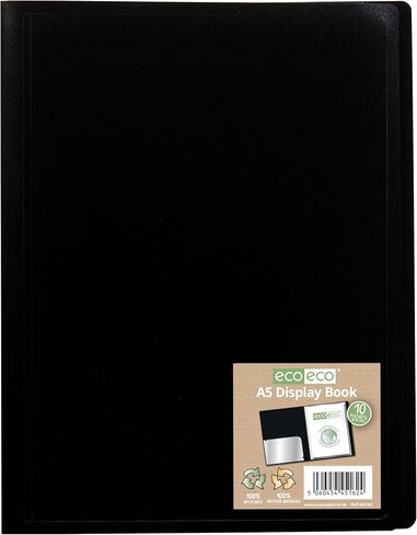 eco-eco A5 100% Recycled 10 Pocket Black Flexible Cover Portfolio Book Folder Display Book, Pack of 2 Folders, eco162x2 in Kuwait