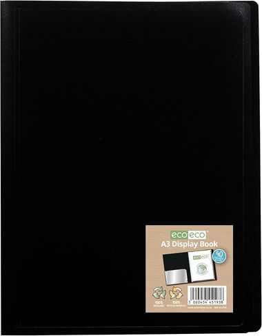 eco-eco A3 100% Recycled 40 Pocket Black Flexible Cover Portfolio Book Folder Display Book, eco193 in Kuwait