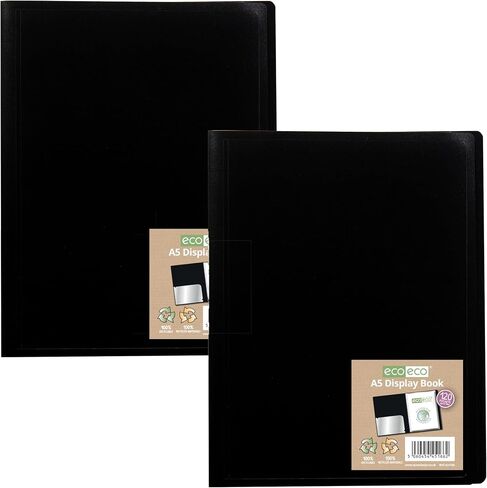 eco-eco A5 100% Recycled 120 Pocket Black Flexible Cover Portfolio Book Folder Display Book, Pack of 2 Folders, eco166x2 in Kuwait