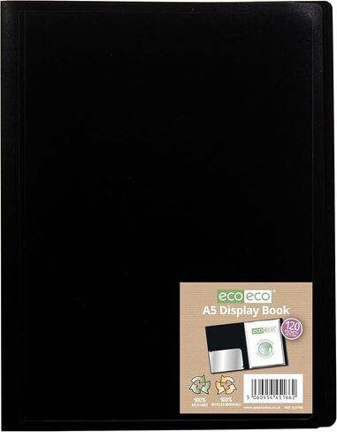 eco-eco A5 100% Recycled 120 Pocket Black Flexible Cover Portfolio Book Folder Display Book, Pack of 2 Folders, eco166x2 in Kuwait