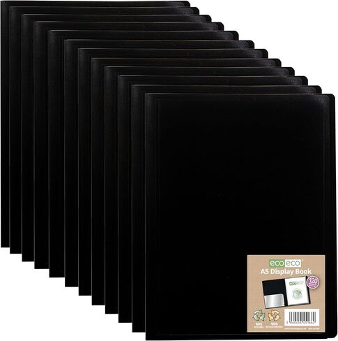 eco-eco A5 100% Recycled 120 Pocket Black Flexible Cover Portfolio Book Folder Display Book, Pack of 12 Folders, eco166x12 in Kuwait