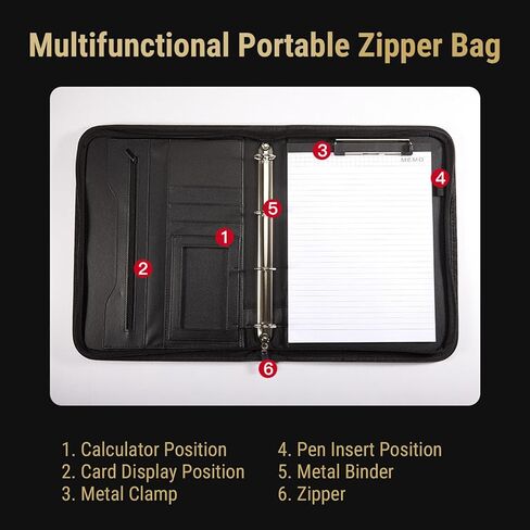 Business Portfolio Multifunctional PU Leather Zipper Portfolio for Office Efficiency Storage School Office Supplies for Students or Professionals Black in Kuwait