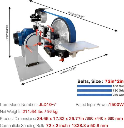 Belt Sander, 1500W Power with 2.2KW VFD, 72x2 inch Belt SizeKnife Sharpener, with 3 Grinding Moulds & 3PCS zirconia corundum sand beltsSanding Belts Compatible with 72"- 82 * 2" Belts in Kuwait