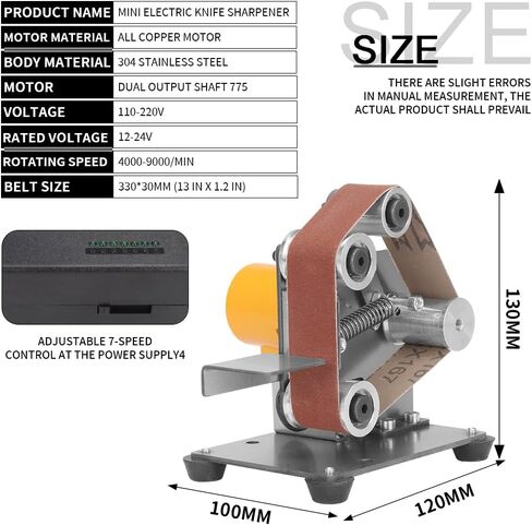 Mini Belt Sander Electric Knife Sharpener Polishing Grinding Tool | 7 Adjustable Speed, Power Belt Grinder for Woodworking, Metal Working DIY in Kuwait