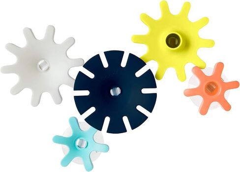 Boon Cogs Baby Bath Toys - Spinning Gear Themed Sensory Baby Toys for Bathtub - Suction Toys for Bathtub Walls - Navy and Yellow - 5 Count - Ages 12 Months and Up in Kuwait