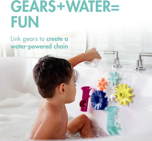Boon Cogs Baby Bath Toys - Spinning Gear Themed Sensory Baby Toys for Bathtub - Suction Toys for Bathtub Walls - Navy and Yellow - 5 Count - Ages 12 Months and Up in Kuwait